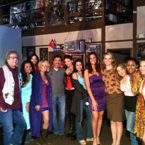 On set with the women of Two and a Half Men
