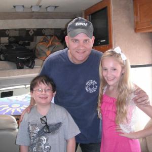 Me with actor Mike OMalley GLEE and actress Athena Ripka in our dressing room trailer on location filming Mrs Hendersons Cat which Athena and I starred in as the two leads Mike was a costar whom I  well youll just have to see the film!! 