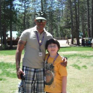 Matthew Jacob Wayne with actor Asante Jones on location at the CAMP movie shoot in the Sequoia National Forest at Lake Hume CA