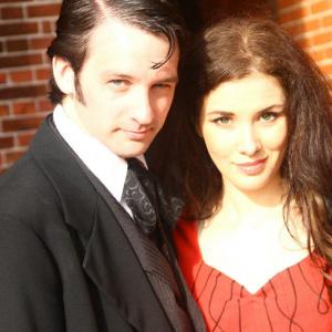 Nathaniel Grauwelman with Hannah Lyn Bryan on the set of The Asylum's 