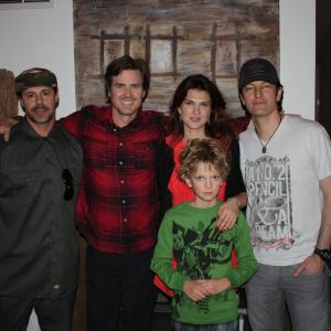 Chris Gowen, Victor Browne, Monica Barladeanu, George Voicu, with director Max Carp on the set of 