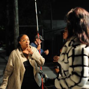 Shaughnessy Dixson directing on the set of Shelther Through the Storm Short