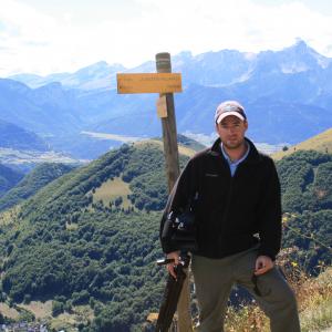 Sean Bloomfield filming in La Salette, France.