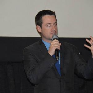 Sean Bloomfield speaking before a screening of one of his films