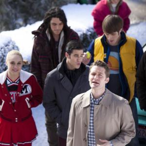 Still of Vanessa Lengies, Matthew Morrison, Darren Criss, Kevin McHale, Becca Tobin, Blake Jenner and Samuel Larsen in Glee (2009)