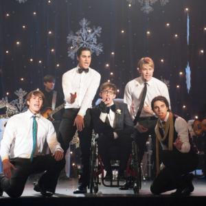 Still of Darren Criss, Kevin McHale, Chord Overstreet, Blake Jenner and Samuel Larsen in Glee (2009)