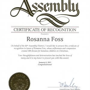 WOW !!!!!!! Rosanna was EXTREMELY excited to receive California Legislature Assembly Certificate of Recognition
