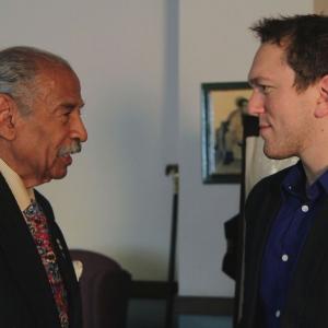 Jesse Nesser and Congressman John Conyers Jr talk following an interview for Walk With Me The Trials of Damon J Keith