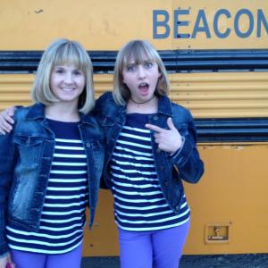 Lily Bleu Andrew and her stunt double on the set of MTVs Teen Wolf