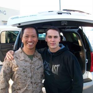 With Taylor Kitsch on set of Battleship