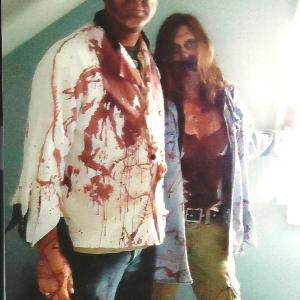 Randy Brown undead with Carly BrysonSillett on the set of SICK Survive the Night