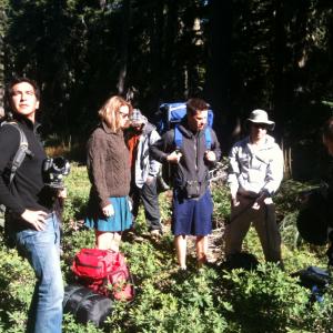 Director Ben Wolfinsohn talks to Michael Adam Hamilton on the set of Nowhere