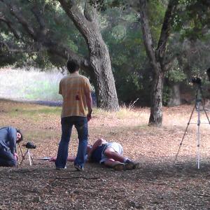 Filming a backbreaking shot in the woods for Blood Rush