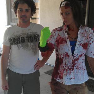 Getting the effect ready for star Helen Soraya's missing arm on 'Blood Rush.'