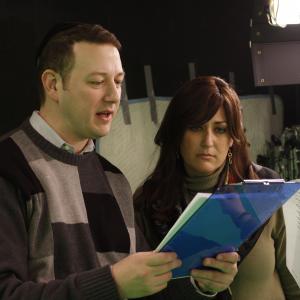Reviewing screenplay at the set with writer Malka Leah Josephs