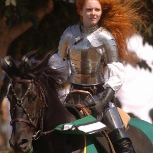 Virginia Hankins performing with one of her stunt horses