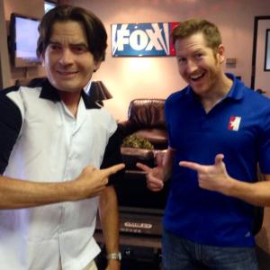 Kris Kidd with Charlie Sheen at FOX 29 Studios