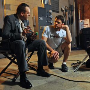 Paul Fleschner and Tom Sizemore on the set of The Drunk