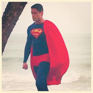 Behind the scenes snap of Kyle James as Superman in the DC Justice League film, working title 'Just'