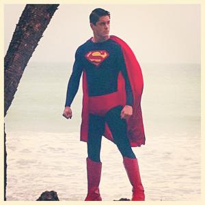 Behind the scenes snap shot of Kyle James as Superman in the DC Justice League film, working title 'Just'