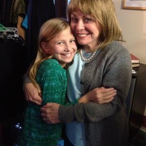 Maggie on set of Haunt directed by Mac Carter with Jacki Weaver who played her mom in the film.