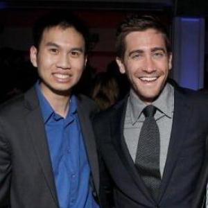 Actor Jake Gyllenhaal with Michael Nguyen (L) attend the after party for the 'Source Code' Los Angeles Premiere at Boulevard3 on March 28, 2011 in Los Angeles, California.