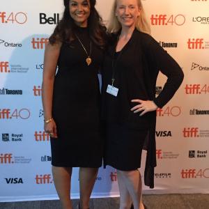 Amanda Burke at TIFF 2015 - representing Women in Film & Television. Here with producer Komal Mingas, after early morning panel discussion.