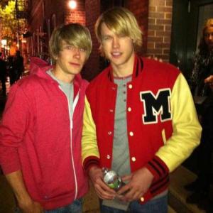 Caine Sheppard & Chord Overstreet on set of GLEE.