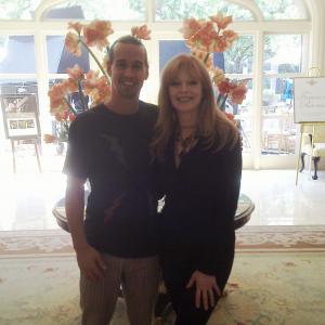 Frances Fisher and Sancho Martin (Lead Party DJ) behind the scenes Beverly Hills Chihuahua 3: Viva La Fiesta!