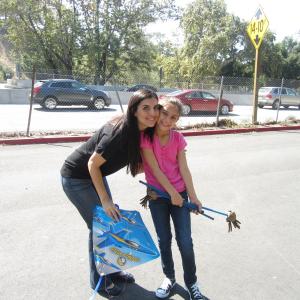 Maile with Jenny Mendoza on set filming the film PARDON.