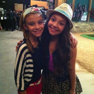 Kayla and G Hannelius on set of Dog with a Blog episode Dog with a Hog