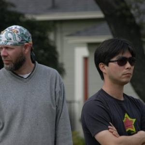 B R Tatalovic and Chanyong Park on set in California 2008