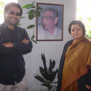 Late legendary Oscar winning film director Satyajit Rays daughterinlaw and Ronnie Banerjee at Satyajit Rays residence in Calcutta India