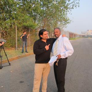 Gerald Prince Miller and Ronnie Banerjee on location at Rikers Island Prison barge set of Night Bird