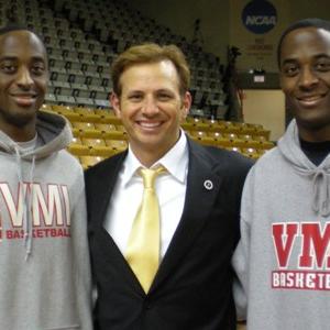 Travis with NCAA DIV 1 record holders Chavis and Travis Holmes after coaching the record breaking season at VMI Basketball