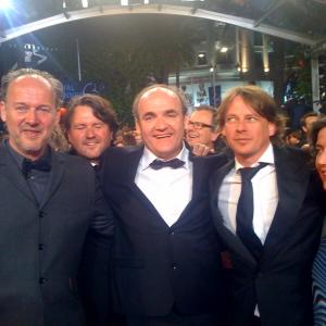 At the red carpet in Cannes , premiere RU There, Peter Warnier, Jeroen Bleeker, Bruno Tarriere, Frans van Gestel and Judy Maat
