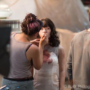 Josephine McAdam as Jane PS626 in Hard Reset getting touch ups by Makeup Artist Lauren Gonzalez