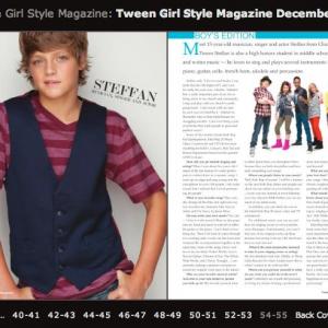 Tween Girl Style Magazine TGSM features Steffan in their December 2011 Boys Edition!