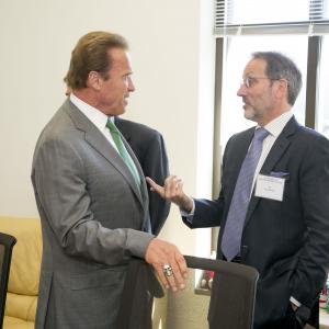 Jay Famiglietti with Governor Arnold Schwarzenegger at USC water forum May 7 2015