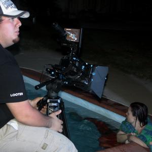 Preparing a shot of Actress Miranda Downey on the set of Beware the Moonlight
