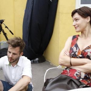 Dominik Hartl and Marion Mitterhammer on the set of Bis Einer Weint