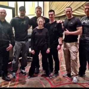 Cory DeMeyers  Luci Romberg of Tempest Freerunning w The Action Factory Stunt Team after a Live Stunt Show in Hollywood CA