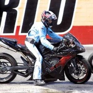 Crystal pictured with her yamaha R1 drag motorcycle