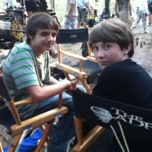 Kevin Moody and Kyle Christensen on the set of The Glades' season finale, 