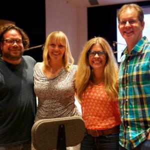 Christine Hals with Frozen composer Christophe Beck and Frozen directors Jennifer Lee and Chris Buck at Warner Bros scoring stage. Recording orchestra for Frozen.