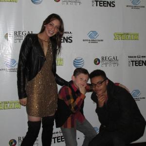 Devon OBrien with costars Madison Kaplan and Michael Capperella at an openingweek screening of The Stream in Philadelphia
