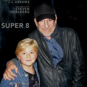 Zachary Alexander Rice and Steven Spielberg at the Super 8 Movie Premiere