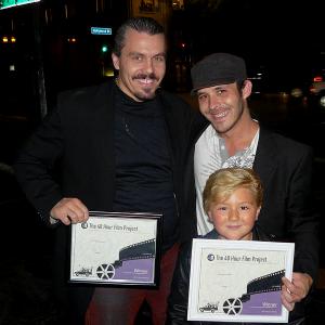 Zachary Alexander Rice Shain Gillette Kor Marton holding awards from their movie Cabella httpwwwcabellamoviecom