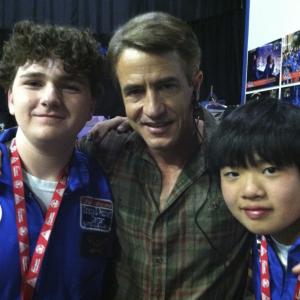 Still Michael Zhang The Avengers with Dermot Mulroney and Nicholas Lobue on set Space Warriors