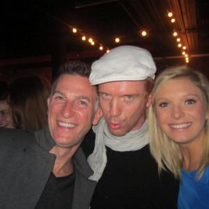 Katie Garner goofing off with Damian Lewis  crew at the Homeland Season 1 Wrap Party